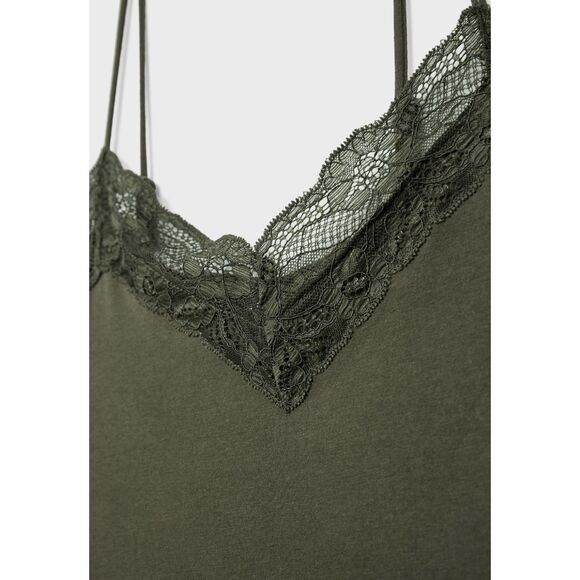 Stradivarius Cotton Bodysuit with Lace Detail in Green NWT - Picture 7 of 13